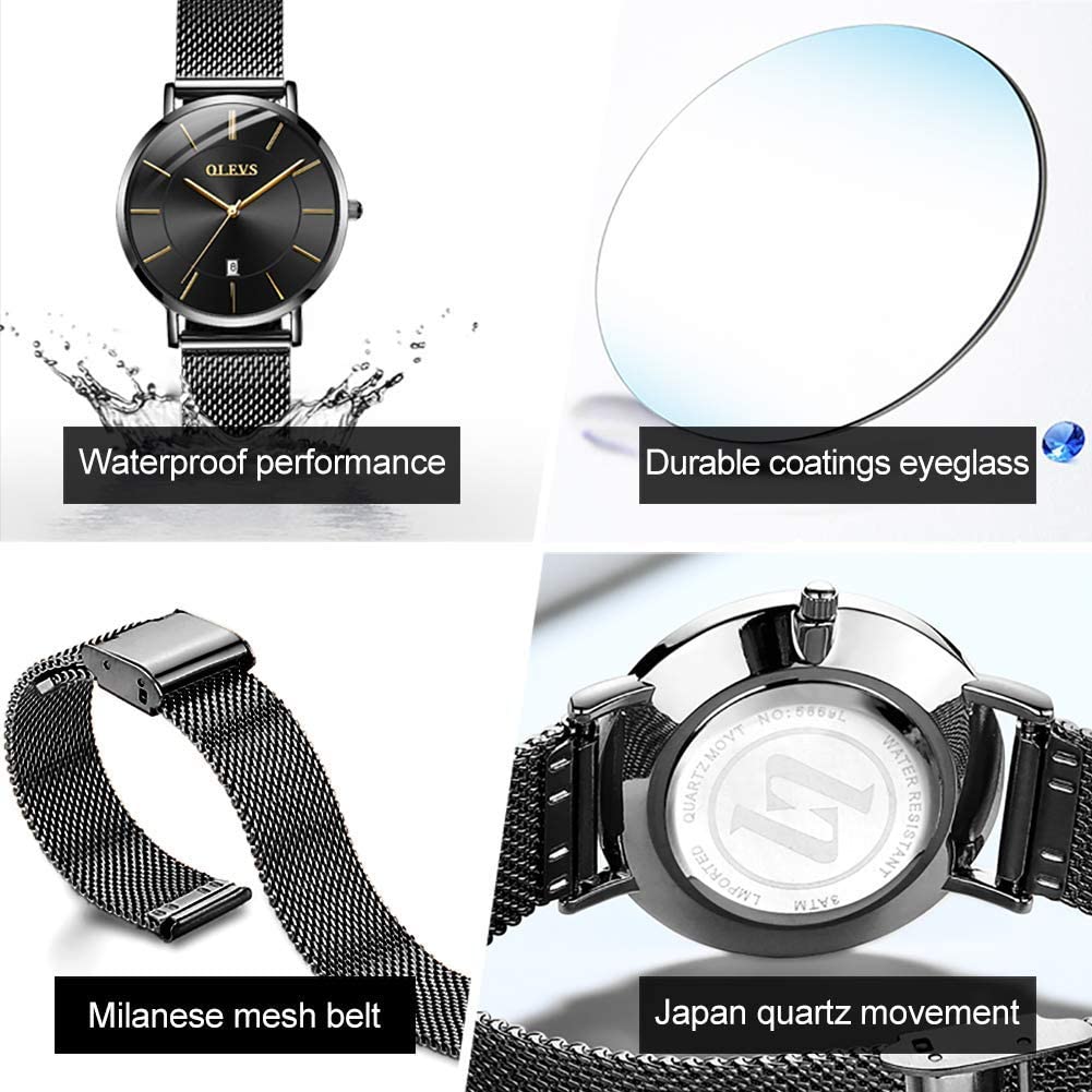 OLEVS Women's Watch Luxury Dress Rose Gold Women Slim Thin Lightweight Watch Stainless Steel Mesh Watches Fashion Waterproof Ladies Wrist Watch Black White Blue Face,Adjustable Bracelet - Image 6